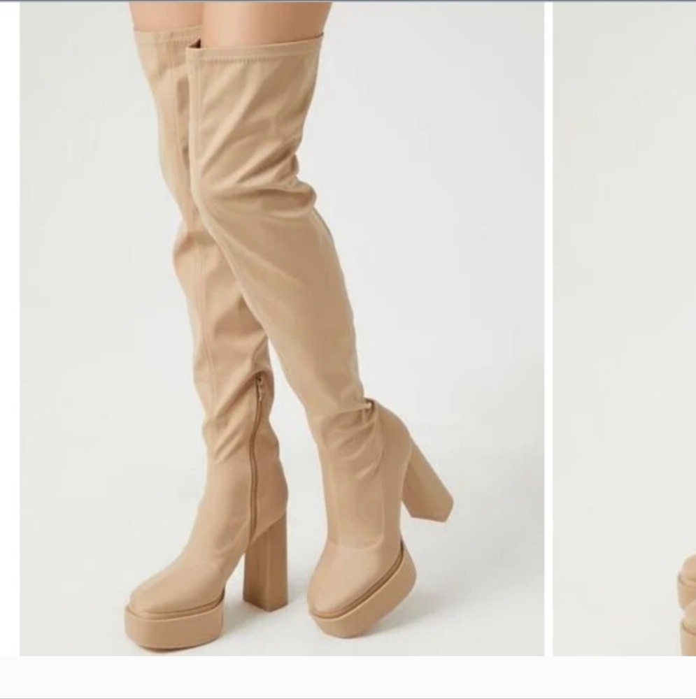 Forever 21 Tan Over-the-Knee Platform Boots
